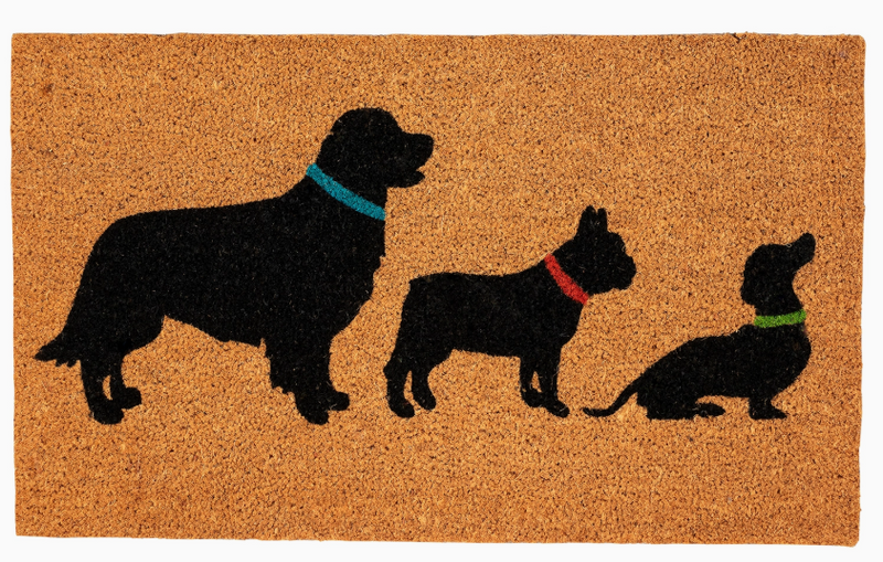 Doormat with silhouettes of dogs on a brown background