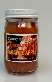 Jar of Country Home Candle Pumpkin Caramel Apple candle on a white background