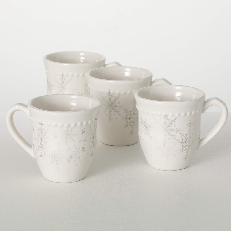 Silver White Snowflake Mugs