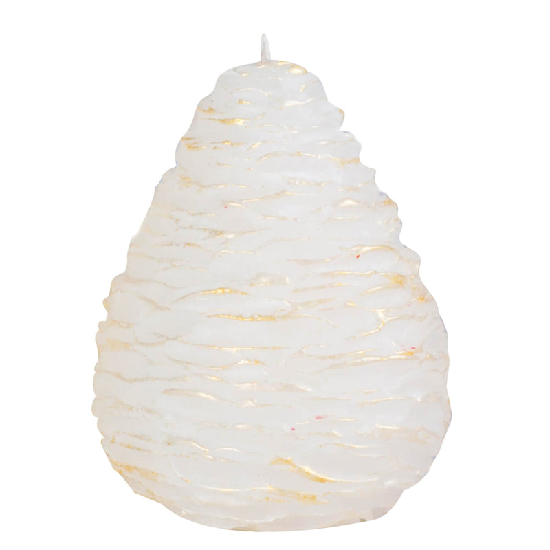 White textured candle with small lights on a white background