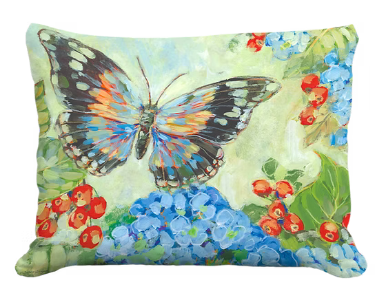Butterfly on Hydrangea & Berries Pillows
