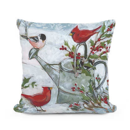 Winter Watering Can with Birds Pillow