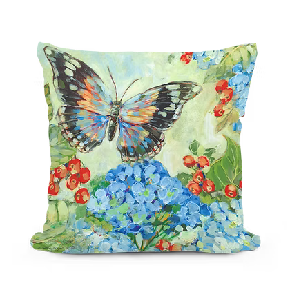 Butterfly on Hydrangea & Berries Pillows