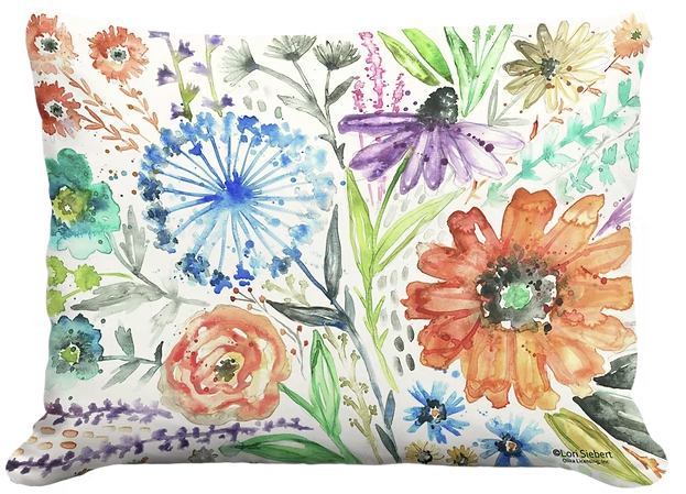 Floral pillow with watercolor flowers on a white background