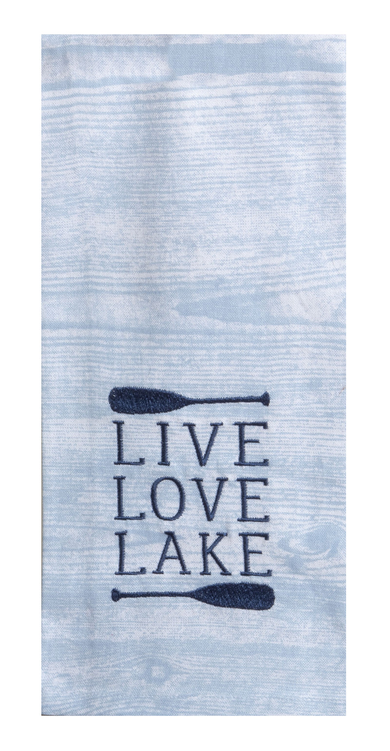 Tranquility Lake Live Love Lake Embroidered Tea Towel