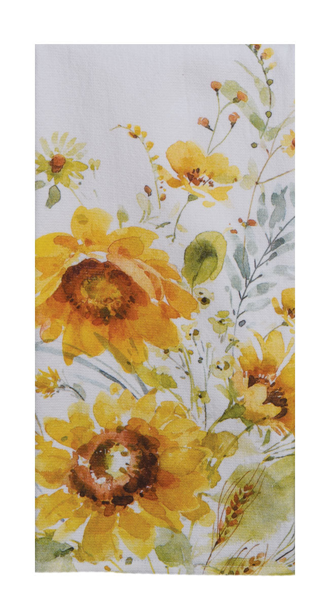 Floral pattern with yellow sunflowers on a white background