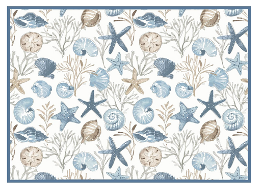 Seashell and starfish pattern on a white background