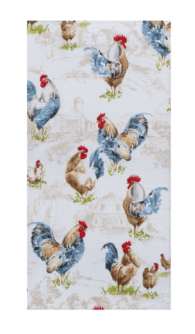 Fabric with rooster pattern on a white background