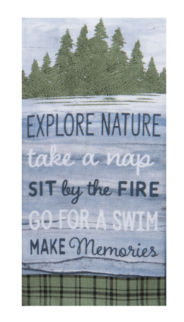 Textured card with nature-themed phrases and a forest background.