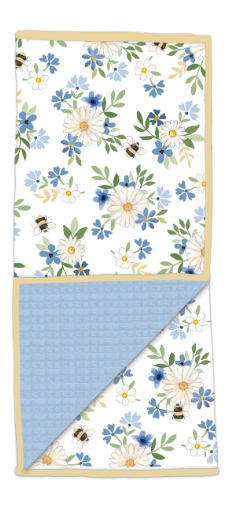 Floral patterned blanket with blue reverse side