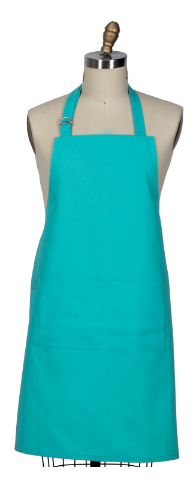 Turquoise apron on a mannequin against a white background