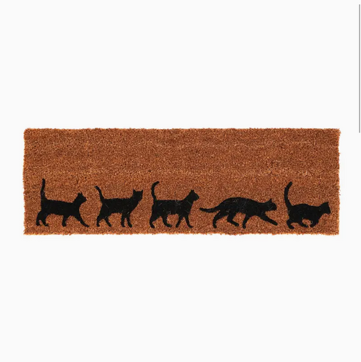 Doormat with black cat silhouette pattern on a brown background