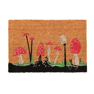 Doormat with mushroom design on a white background