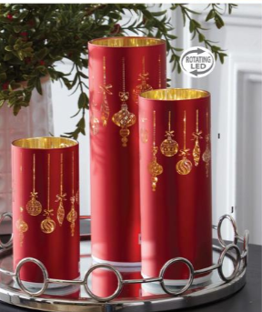 Red Laser Engraved Ornament LED Rotating Cylinders w/Timers
