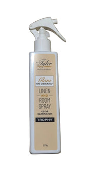 Tyler linen and room spray bottle on a white background