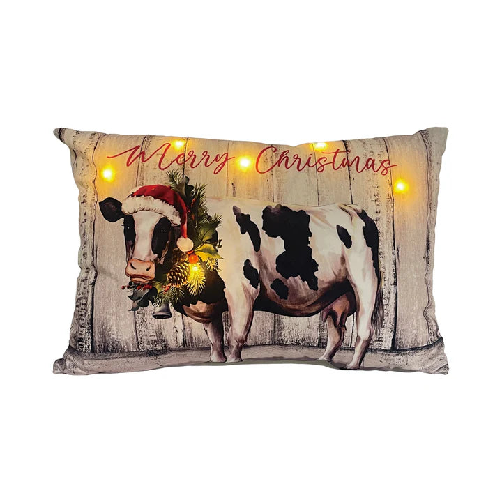 Merry Christmas LED Cow Pillow
