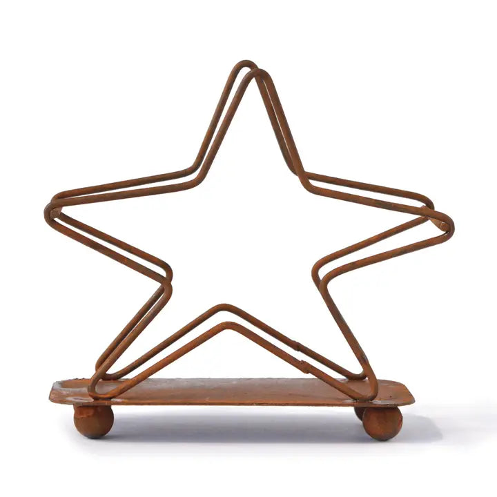 Star-shaped wooden stand with feet on a white background