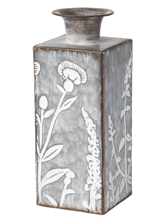 Flower Patterned Vase, Embossed Metal
