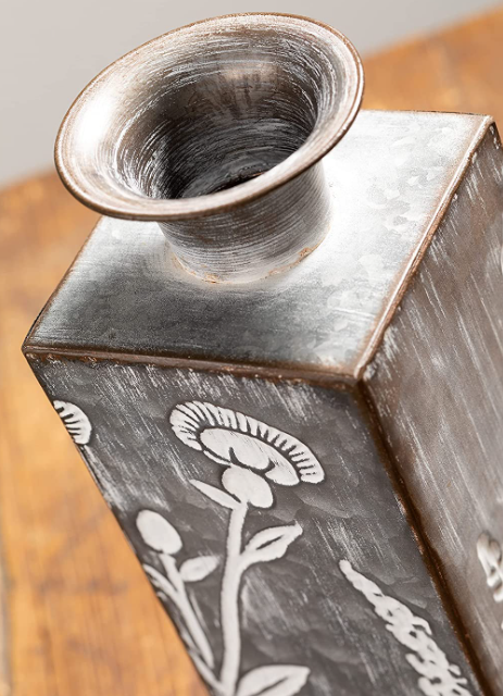 Flower Patterned Vase, Embossed Metal