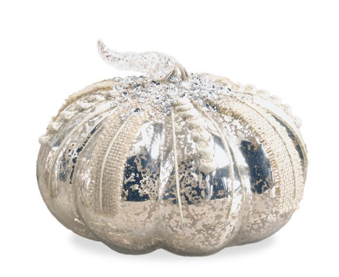 Mercury Glass Pumpkin with Leaves - 2 Styles