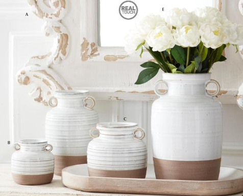 WHITE CERAMIC DOUBLE HANDLED POTS W/UNGLAZED BOTTOMS - 3 Sizes