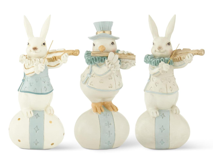 Pastel Resin Instrument Playing Easter Figurines - Set of 3