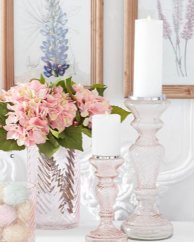 Pink Transparent Glass Candle Holders - Set of 3