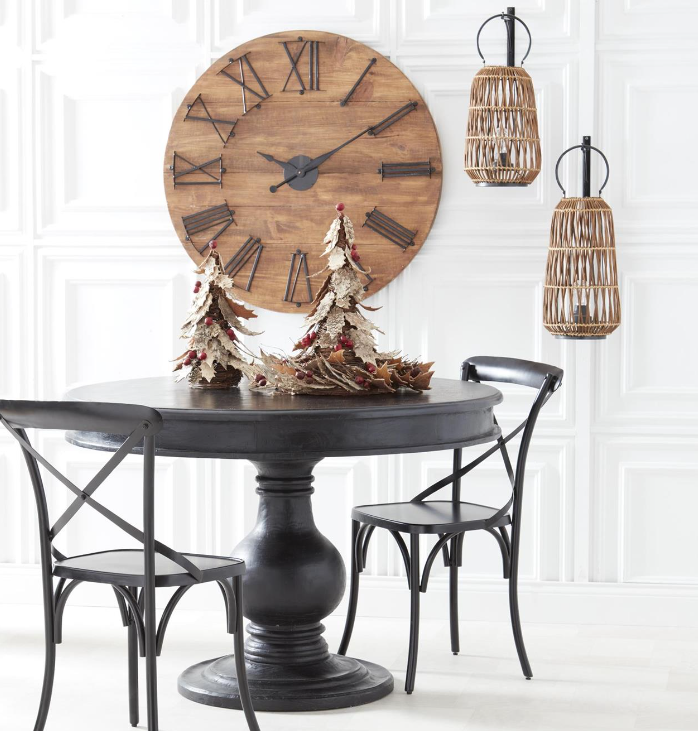 Rattan Hanging Led Lanterns W/Black Metal Brackets - Set of 2