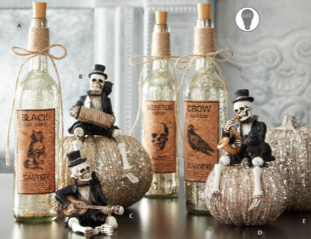 LED MERCURY GLASS HALLOWEEN BOTTLES W/CORKS- 4 Options