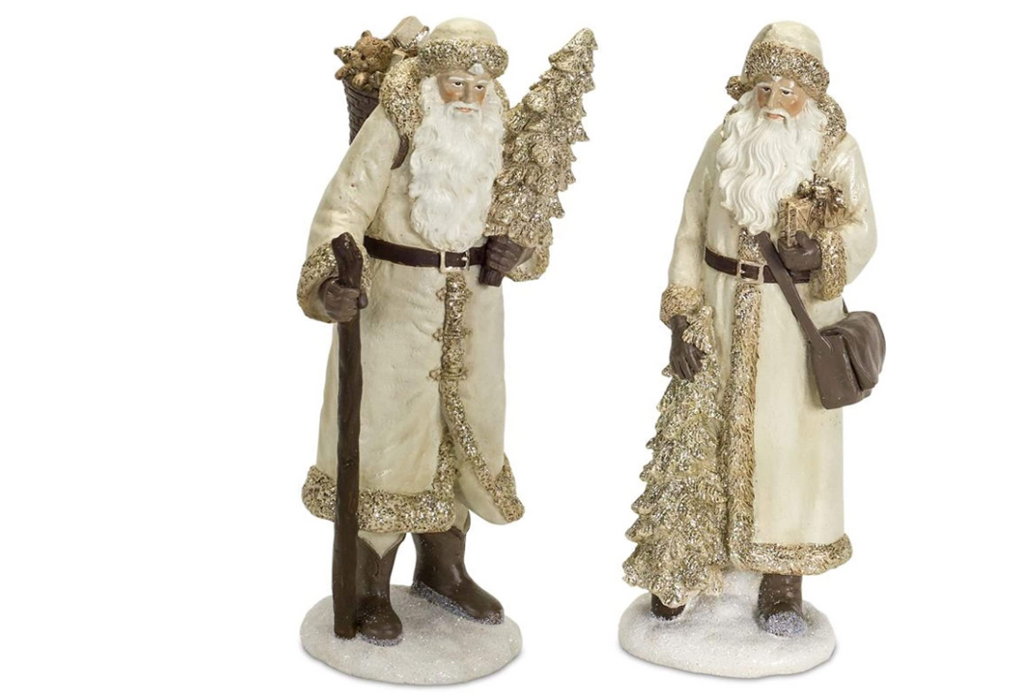 Brown and Ivory White Santa with Small Tree - 3 Options