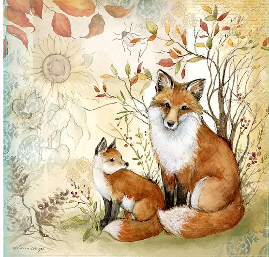 Mother Fox & Baby Pillow - Square