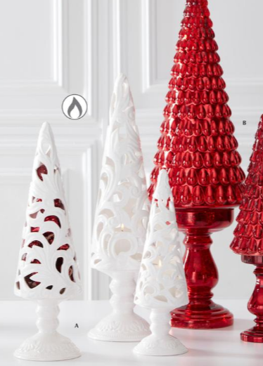 Cream Scroll Cutout Tree Candleholders - Set of 3