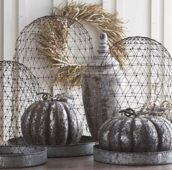 Silver Tin Pumpkin W/Leaf Top