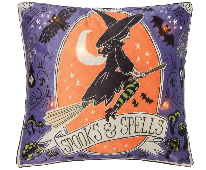 Spooks and Spells Witch LED Pillow