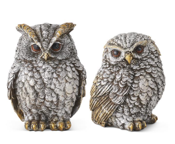 Silver And Gold Metallic Resin Owls - Set of 2