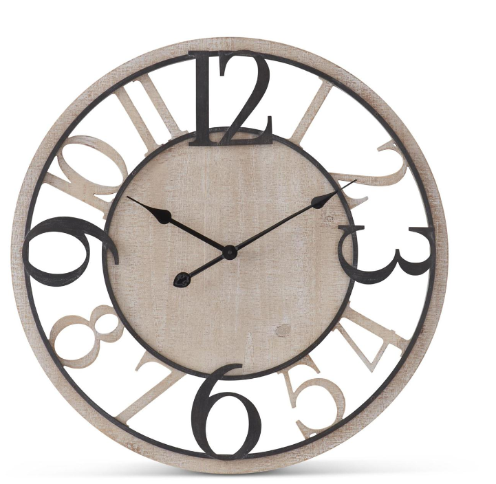 Wood and Black Metal Clock - 27"