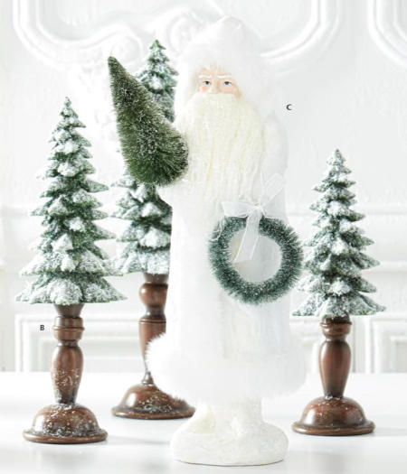 Glittered Cream Fur Trimmed Santa w/Wreath