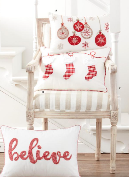 Rectangular Embroidered BELIEVE White Christmas Pillow