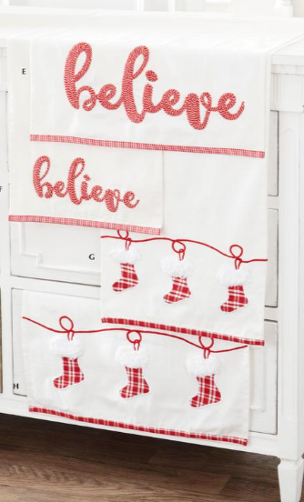 Embroidered BELIEVE White Cotton Table Runner - 72"