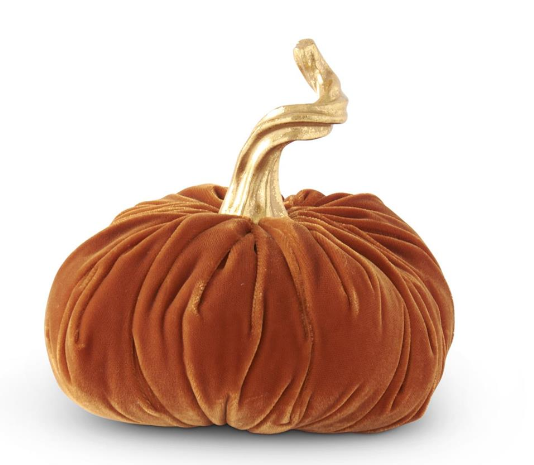 Orange Velvet Stuffed Pumpkin with Twist Stem - 2 Sizes