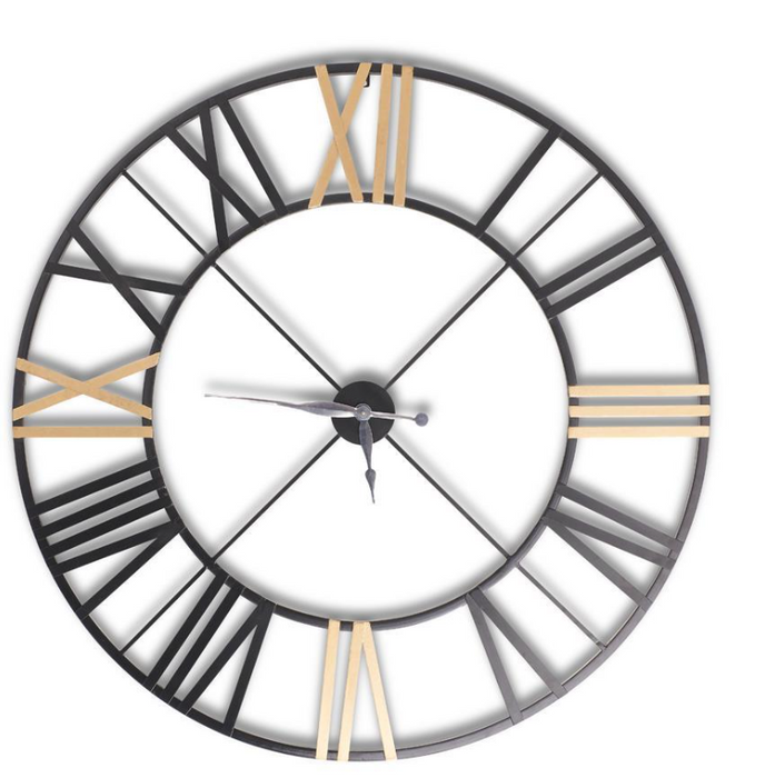 OPEN BACK BLACK AND GOLD METAL WALL CLOCK- 48"