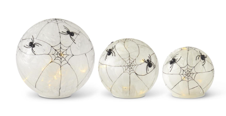 FROSTED GLASS LED SPIDER WEB GLOBES W/TIMER - Set of 3