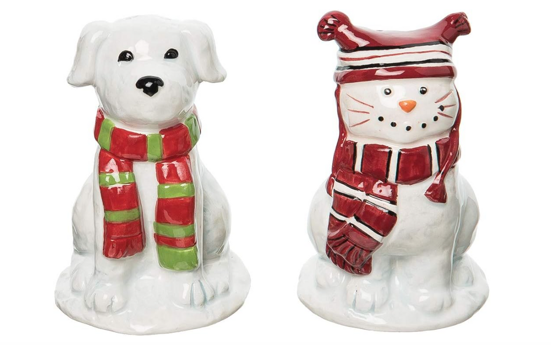 Christmas Dog/Cat  Ceramic Salt/Pepper Set
