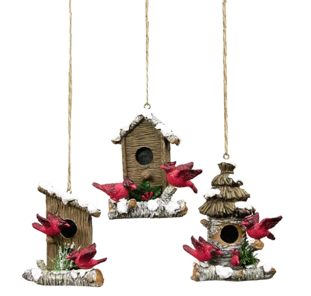 Cardinal Birdhouse Ornament - 3 Styles