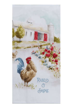 Countryside Rooster Farm Scene Dual Purpose Terry Towel