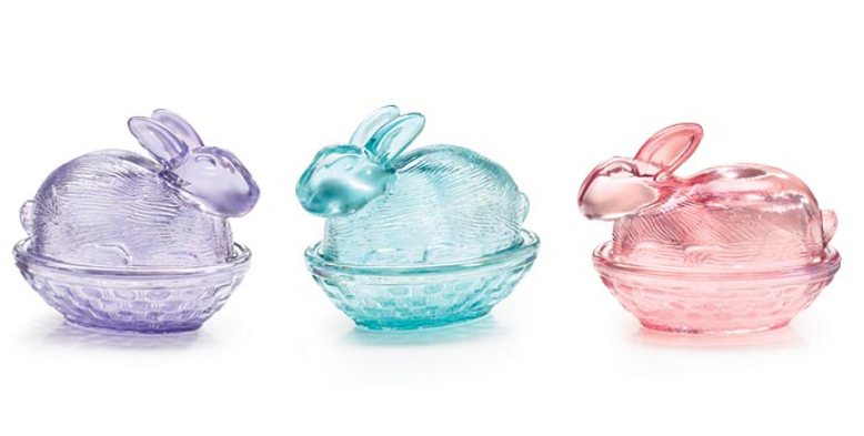 IRIDESCENT GLASS BUNNY PASTEL CANDY DISH - 3  Options