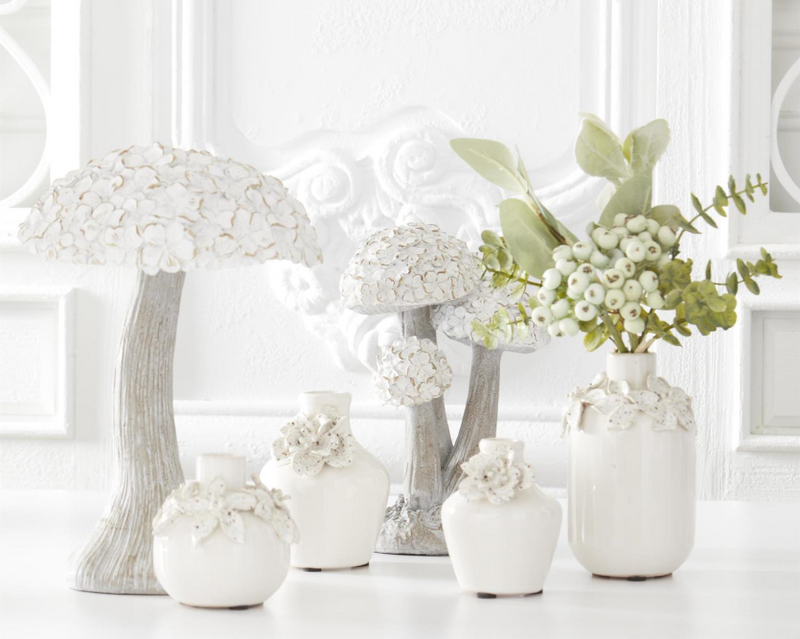 White Ceramic Vases W/ Raised Flowers - 4 Styles