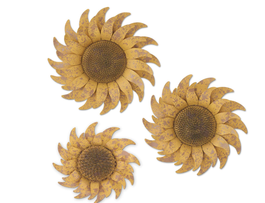 Distressed Golden Yellow Metal Wall Sunflowers - Set of 3
