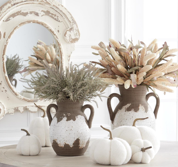 Matte Taupe & White Glazed Double Handle Vases