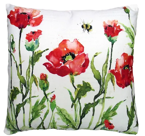 Poppies and Bee Pillow Square